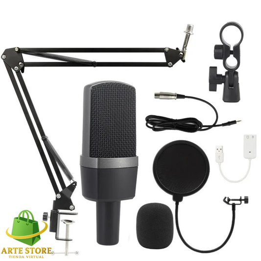 🎤 Kit de Micrófono Condensador Profesional + Tarjeta de Sonido 🎤